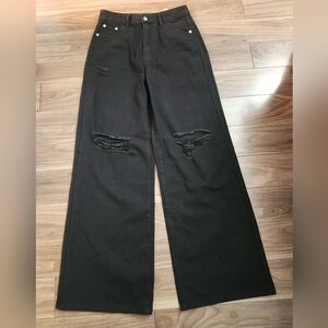 Black Casual Comfy Wide-Leg Jeans